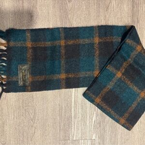 Wilfred Plaid Wool Scarf in Teal and Brown